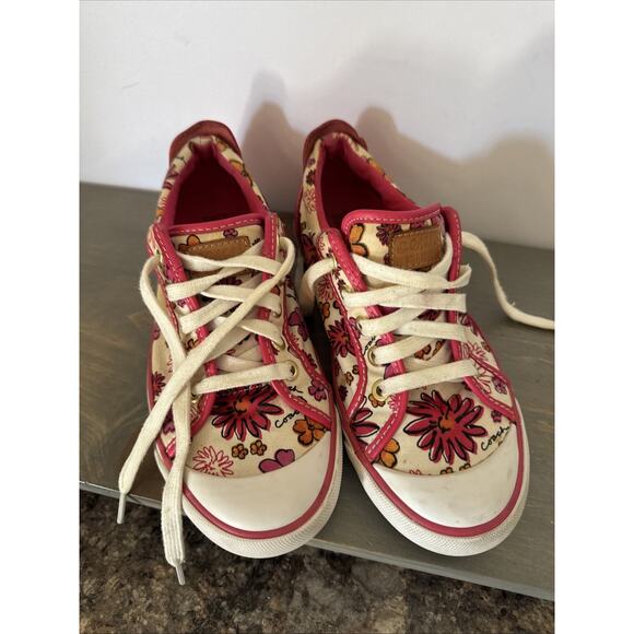 COACH Barrett POPPY White Pink Floral Canvas Leather Sneakers Womens Size 7 1/2 - Picture 1 of 15